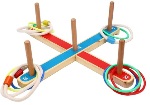 Jectse Jeu de Lancer d'Anneaux, Anneaux et Bâtons Rustiques en Bois, Jouet Pédagogique pour Intérieur et Extérieur, Pelouse, Plage, Camping, Fête de Famille