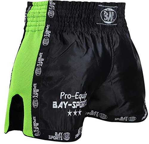 BAY Pro-Equip Mesh Muay Thai Short (schwarz/neongrün, L)
