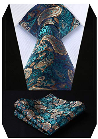 HISDERN Herren Krawatte Blume Paisleyn Hochzeit Krawatte & Einstecktuch Set