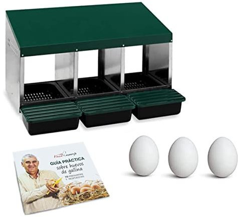 FINCA CASAREJO Ponederos para gallinas + 3 Huevos Falsos y Guía Práctica | Nidal de 3 huecos