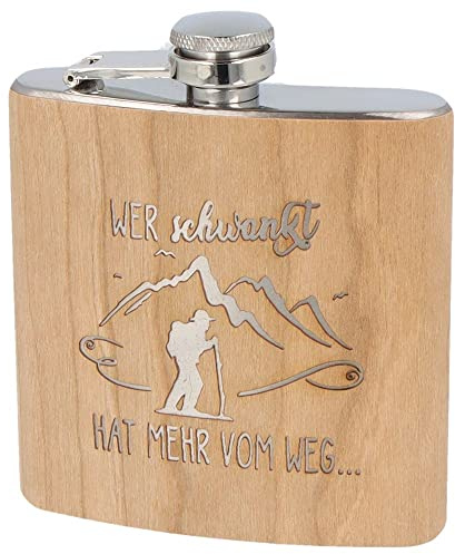 Spruchreif | Flachmann aus Edelstahl mit Gravur „Wer schwankt, hat mehr vom Weg…“ | Originelles Outdoor-Geschenk für Wanderer & Abenteurer