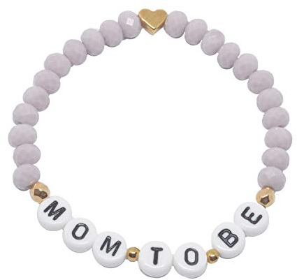 Selfmade Jewelry Armband Damen Mom To Be Roségold Elastisches Perlen-Armkettchen Schwangerschaft Handgemacht Inkl. Geschenk-Verpackung (Lila - Herz)