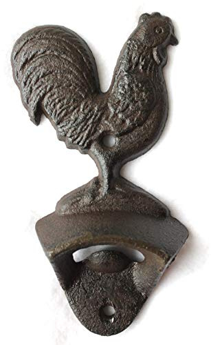 Wand Flaschenöffner Gusseisen Huhn 14 cm Rostfarben Hahn Gartendeko