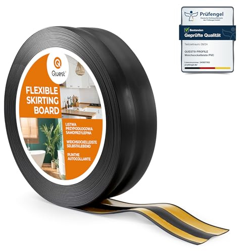 Quest Weichsockelleiste PVC 32x23 mm selbstklebend - Schwarz, 5 m | Flexible Knickleiste & Abschlussleiste, für Küche, Bad & Wohnraum, Montage ohne Bohren, schmutzabweisend