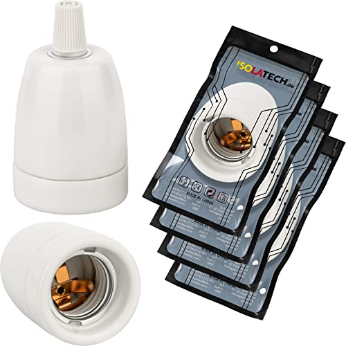ISOLATECH 4x E27 Keramik Lampenfassung mit Zugentlastung (max.250V/4A) | Für LED- und Energiesparlampen, Einfache Installation, Hitzebeständig, Für Küche, Bad und Deckenmontage