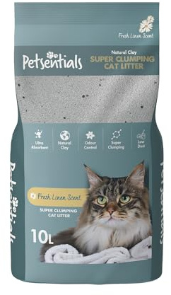 Petsentials Super Clumping Cat Litter with Fresh Linen Scent | 10L Bentonite Clay | Ultra Absorbent & Odour Control | Fast Clumping, Low Waste, Ideal for Indoor Cats