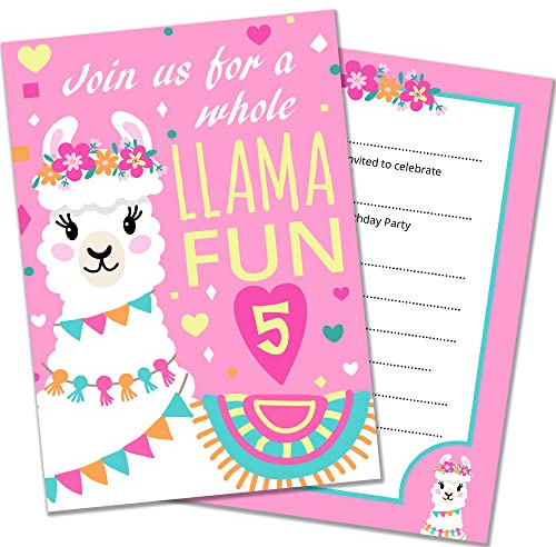 Olivia Samuel Cartes d'invitation double face avec enveloppes Motif lama 5ème anniversaire Format A6