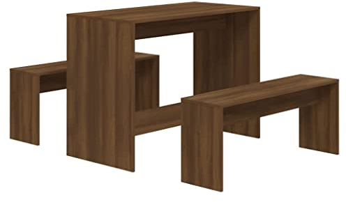 vidaXL Essgruppe 3-TLG. Sitzgruppe Esstisch Tisch Tischgruppe Bank Esszimmerbank Esszimmergruppe Esszimmergarnitur Tischset Braun Eiche-Optik Holzwerkstoff