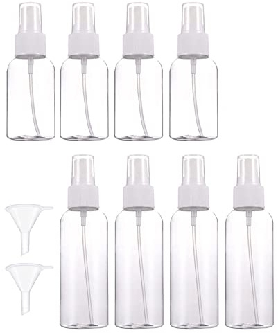 NA 8 Piezas Botellas de Viaje de Plástico, Botella Vacía de Spray Botes Spray Transparente Atomizador de Viaje Dispensador Envases Recargables con 2 Embudos, para Agua, Desinfectantes, 50ml+100ml