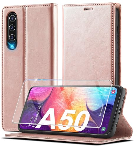 Handyhülle für Samsung Galaxy A50 Hülle Leder [Mit Schutzfolie] für Samsung Galaxy A50/ A30s Hülle Klappbar Leder Flip Wallet Stoßfeste Case Schutzhülle Klapphülle für Samsung Galaxy A50/ A30s/ A50s