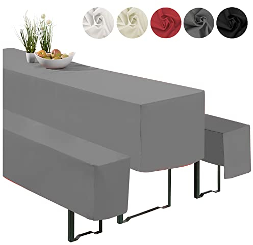 heimtexland ® Hussen Set 3-teilig Bierzeltgarnitur 1x Tischhusse Biertisch 2X Bankhusse Bierbank Tischdeko Typ860 Anthrazit für 50x220 cm Tisch
