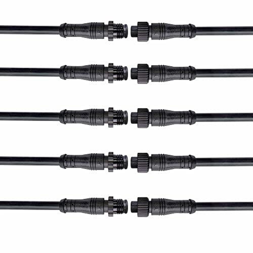 WOODGUILIN 4 Polig Wasserdicht LED Steckverbinder Male Female Plug | 5 Paare mit 18 AWG 20 cm IP68 Verlängerungskabel mit Mutter für Auto LKW Boot Outdoor LED Lichtleisten (5 Pairs 4 Pin 18AWG)