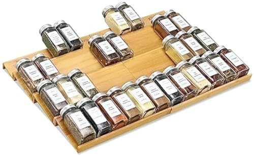 KitHero Gewürzschublade-Organizer, 4-stufig – 8-teilig aus Bambus, für Schublade, Schrank, Arbeitsplatte – Küchenaufbewahrung, 55,9 x 40 cm (platz für bis zu 48 Gläser)