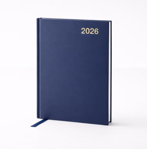 Top Sale Agenda giornaliera 2026, formato A5, con copertina rigida blu navy, con nastro segnalibro, calendario di riferimento su ogni pagina, planner annuale e mensile per produttività e
