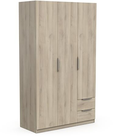 Demeyere Armadio Guardaroba Moderno con 3 Ante e 2 Cassetti 4 Nicchie, Colore Rovere Kronberg, 119.4 x 51.1 x 203 cm, Legno Ingegnerizzato