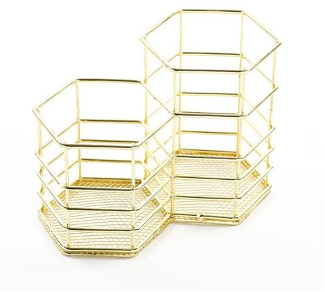 TopHomer Minimalistischer Stifthalter, 2 Fächer, Metallstifthalter, Schreibtisch-Organizer für Schreibwaren, Kosmetikartikel (Gold)