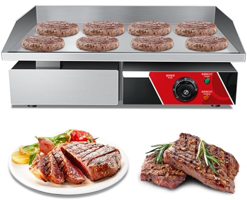 RUYICZB Plancha Eléctrica Pro Plancha De Hierro Fundido, Termostático De 50 A 300 °C, Antisalpicadura, Plancha Barbacoa Acero Inoxidable Superficie Lisa, Protector contra Salpicaduras,2900w