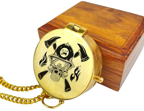 Kompass mit Gravur Feuerwehr personalisiert Wunschtext Name Diverse Motive Freiwillige Feuerwehr Feuerwehrmann Geschenk Ledertasche Holzbox