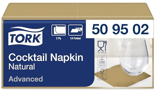Tork Cocktailserviette Natur mit vorgedrucktem Umweltsymbol, 200 Servietten, 509502