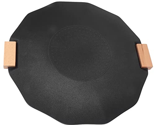 HWGING BBQ-Grillpfanne, Tragbar, Antihaftbeschichtet, Rauchfrei, Grillpfanne, Heimgrill-Grillplatte mit Griff (Schwarz Geometrisch 40cm)