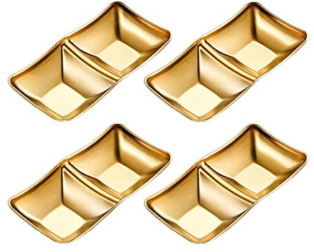 maiwalk Stainless Steel Sauce Cups Small Seasoning Appetiser Saucers Side Dishes Condiment Cups Dip Bowl Serving Dipping Bowls Set of 4 (Gold-2)