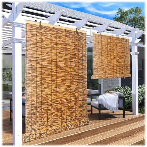 DISPRA Bambusrollo Sonnenschutz Braun 80% Blickdicht Wasserdicht Outdoor Seitenzugrollo Gardine für Garten Terrasse Pavillon Veranda Balkon Fensterrollo