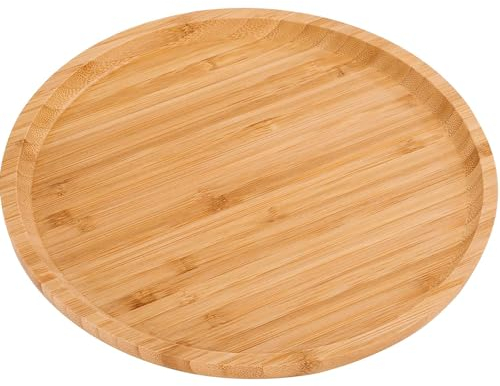 CHEFZOCO Plato redondo de madera, Plato de bambú, Plato de servicio de Madera decorativo, Plato para Pizza, Accesorio de cocina para servir, Madera bambú, Grosor 1.5 cm, Diámetro 30 cm