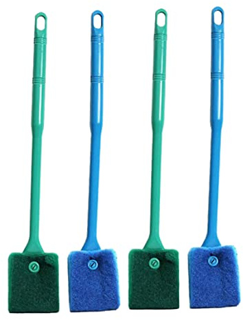 SHITOOMFE Fish Tank Sponge Cleaner Double Sided Long Handle Aquarium Algae Brush Scrubber Tools 4Pcs,Aquarium Sponge Brush