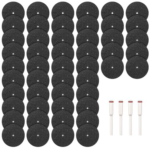 Motroce 54PCS Rotary Tool Cut Off Wheel Set, 1-1/4'' Reinforced Fiberglass Cutting Tool Wheel Discs, 4Pcs Mandrels, Compatible with Rotary Tool, Silicon Carbide Medium Grit, Fiberglass Material