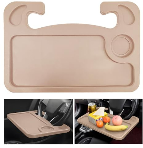 Wogomz Auto-Lenkrad-Schreibtisch, Mehrzweck-Lenkradablagen, doppelseitiger Autositz-Ständer für Laptop und Essen, Reise-Autozubehör, passend für die meisten Fahrzeuglenkrad (Beige)