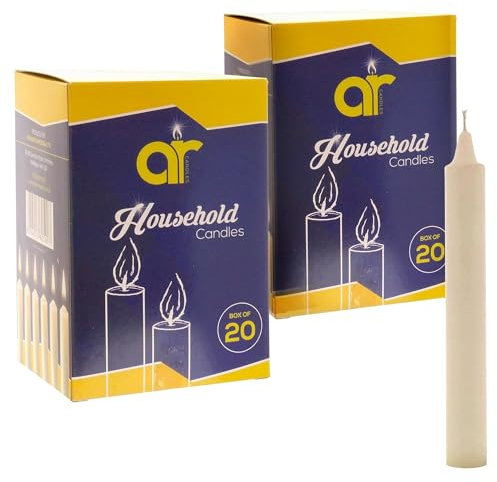 AR Candles - Candele bianche non profumate per uso domestico, 11,8 cm, 2 confezioni da 20 (totale di 40), candele shabbat per interruzioni di corrente, emergenza, preghiera, veglia, chiesa