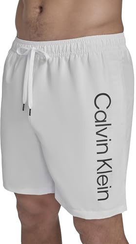 Calvin Klein Men's Volley Quick Dry Lightweight Swim Trunk Swimming Trunks, White/Opulent Garden, M
