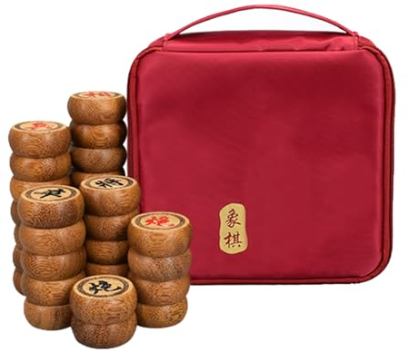 Traditionelles chinesisches Xiangqi for 2 Spieler, tragbares chinesisches Reiseschachbrettspielset mit Wenge-Stücken und Lederschachbrett(3.8cm/1.5in)
