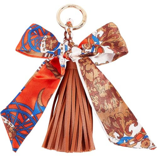 Beebeecraft 2 stücke Bogen Quaste Schlüsselanhänger Weiß/Rot/Sienna Seidenband Bowknot Handtasche Charme Schlüsselanhänger Dekor Für Frauen Mädchen