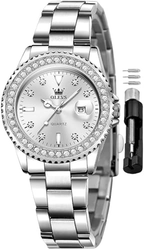 OLEVS Ladies Watch Diamond Dress Quartz Analog Female Watches Stainless Steel Two Tone Waterproof Luminous Day Date for Womens Wrist Watch Gift