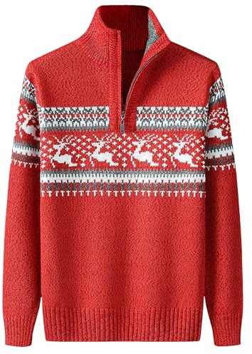 Winter Pullover für Damen, Troyer Herren Baumwolle Warme, Strickpullover Arbeitspullover Outdoor Norweger Pullover Herrenpullover Langarm Troyer Warm Pullover & Strickjacken Weihnachtspullover
