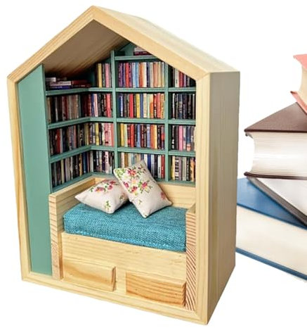 Holzhaus-Bausatz – handgefertigtes -Puzzle-Booknook | Winzige Holzwelt mit kreativem Handwerk und kleinem Buchladen-Design | -Holzdekoration für Wohnzimmer und Schlafzimmer | Perfekt für Heimwerke