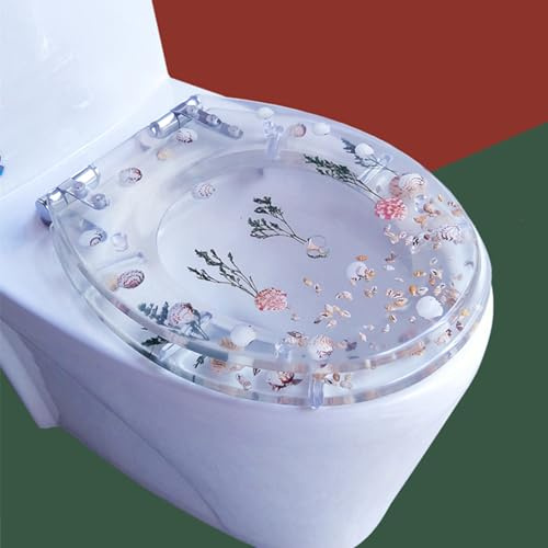 Unikicool Toilet Seat, Transparent Resin, Soft Close, Quick Release, U-shape, 42cm*36cm