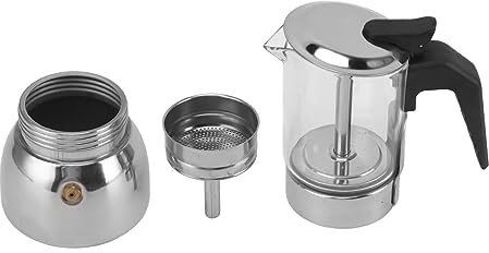 Borosilicate Glass & Stainl Steel Stovetop Moka Pot for 9 Cups, Induction Compatible Coffee Maker (9 Cup)