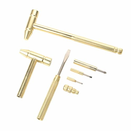 Hammer Mallet, 6-in-1 Miniature Copper Tool with Stainless Steel Handle, Includes 4 Screwdrivers, Lightweight and Compact, Gold