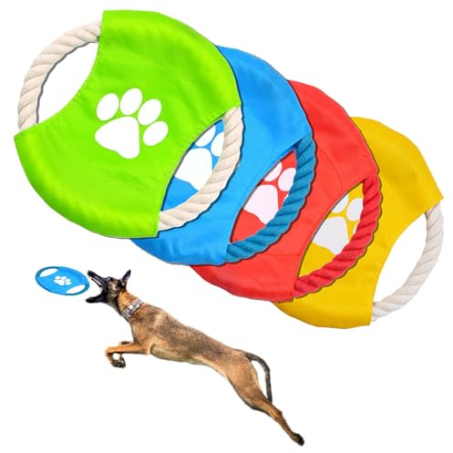 ESYFOR 4 Piezas Frisbee Perro Indestructible Algodón Natural Vistoso Resistencia Mordedura Perros Interactivos Frisbee Juguete de Disco Volador para Perro para Lanzar, Entrenar, Jugar, Atrapar