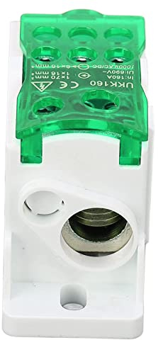 Tbest 690V 160A Terminal Distributionsbox Din Rail Mount Power Junction Box med Mässingskontakt Pa66 Flamskyddande Hölje för Elskåp (Grön)
