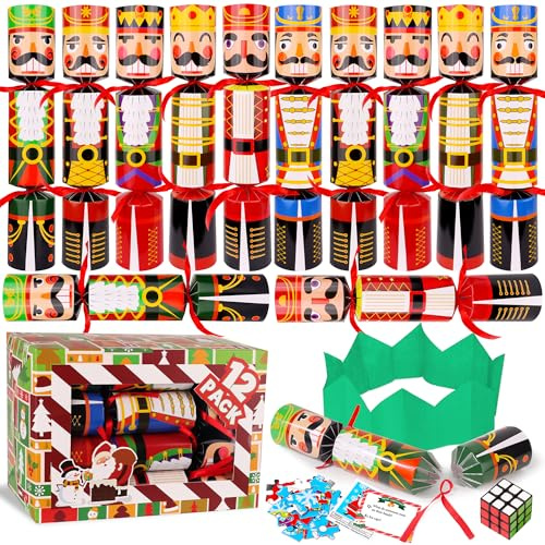12 Pack Christmas No-Snap Party Table Favors, Christmas Party Supplies with Party Hat Joke & Little Surprise Toys Inside for Kids & Adults, Xmas Table Decorations Seasonal Holiday Dinner Table Gifts