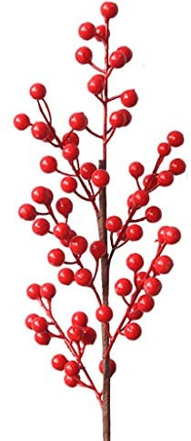 ZYMIADOU Rosso artificiale con stelo 6 rami bacche di agrifoglio simulazione fiori finti frutta per festa di primavera disposizione vaso decorazione bouquet floreale artificiale steli rossi rami