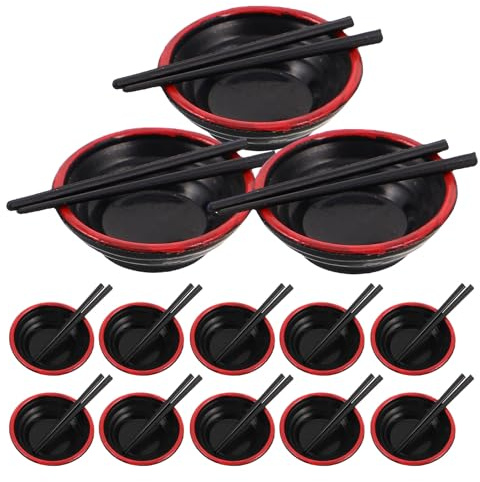 BESPORTBLE 20 Juegos Mini Tazones Japoneses con Palillos para Casa de Muñecas Accesorios Portátiles de Vajilla y Cocina Miniatura para Educativos y Decoración Creativa