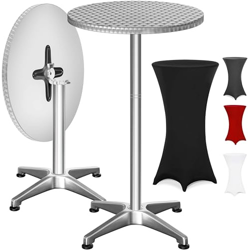 Casaria® 2in1 Stehtisch mit Husse Klappbar Höhenverstellbar 70 cm / 115 cm Hoch Alu Rund Ø60 cm Wetterfest Outdoor Bistro Party Biertisch Schwarz