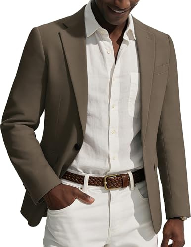 PJ PAUL JONES Blazers para Hombre Casuales de Negocios Chaquetas de Traje de Lino Abrigo Deportivo Elegante, marrón, XXL