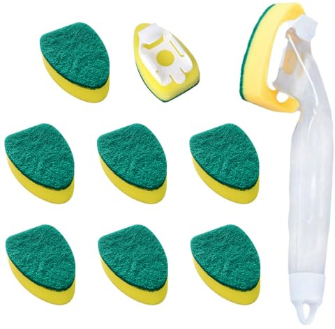 Vasemele Putzschwamm Dish Schwamm mit Griff, Dish Wand Schwamm, Küche Spüle Reinigung Bürste, Einschließen 1 Geschirrspülstab und 9 Ersatzkopf für Waschbecken Badezimmer Wasch Spülbecken