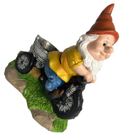 LALADEFIEE Resin Dwarf Statue Riding Tricycle Gnome Figurine Stable Bottom Outdoor Garden Ornament for Desk and Shelves