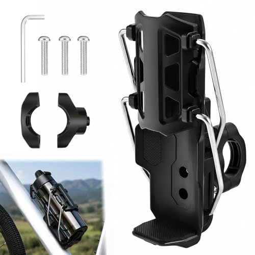 Bike Water Bottle Holder – 360° Rotating Drink Cage for 32–77 mm Bottles | Adjustable Auto Clamp, Honeycomb Design, Quick Bottle Access, Handlebar Mounting, Black Finish